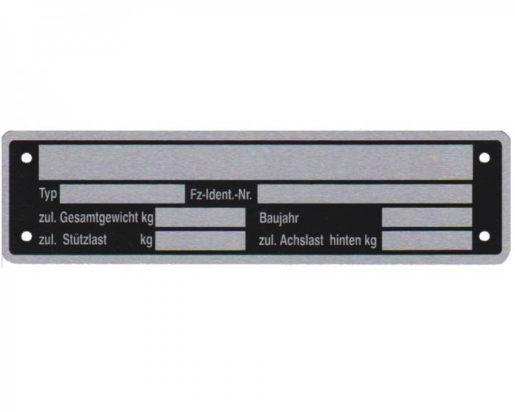 50 x Blanko Typenschild Anhängertypenschild Neutral Anhänger Vers. 2