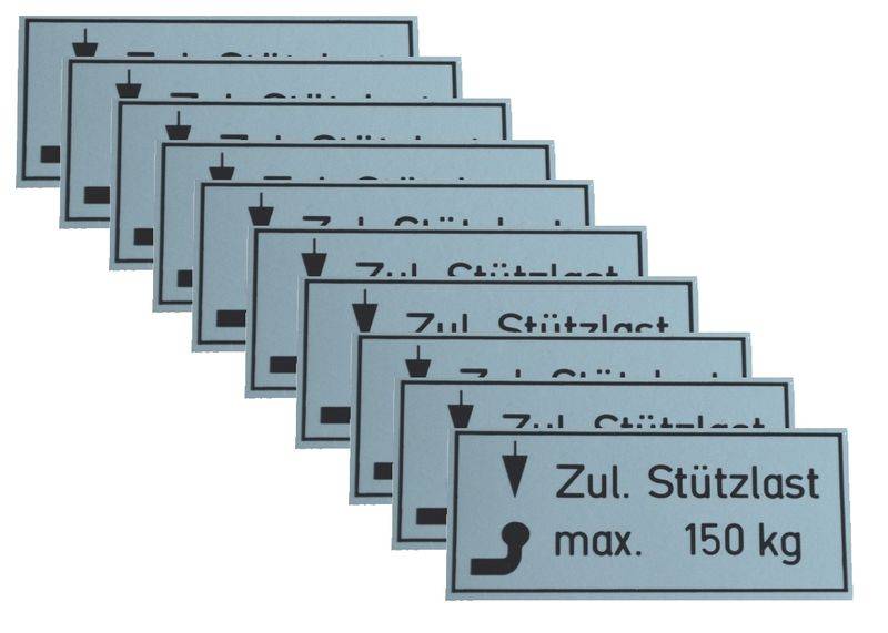 10 x Stützlastschild Stützlastaufkleber Stützlast Anhängerkupplung 150kg Aufkleber