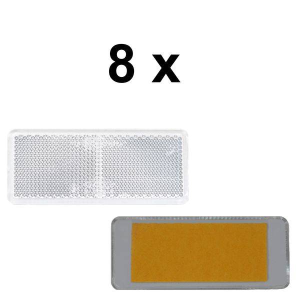 8 x Rückstrahler - Reflektor - Kleben - 90 x 40 mm - Weiß - Prüfzeichen