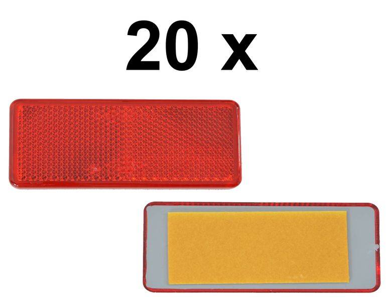 20 x Rückstrahler - Reflektor - Kleben - 90 x 40 mm - Rot - Prüfzeichen