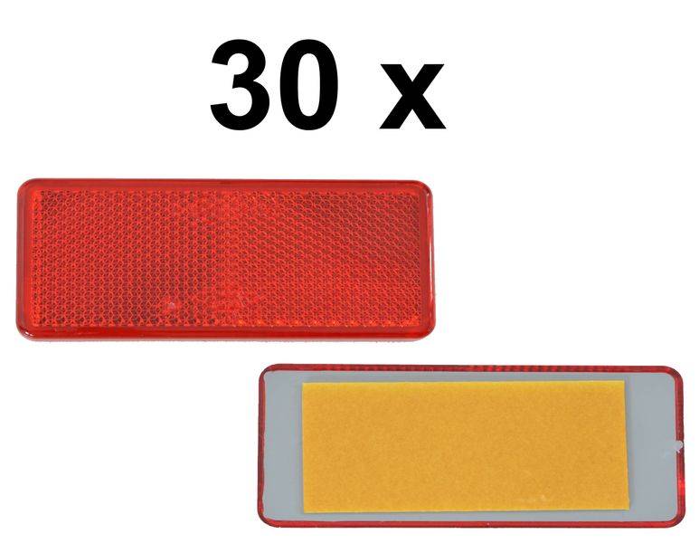 30 x Rückstrahler - Reflektor - Kleben - 90 x 40 mm - Rot - Prüfzeichen