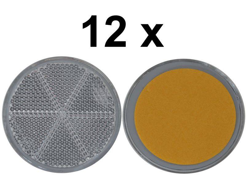 12 x Rückstrahler - Reflektor - Kleben - Ø 60 mm - Weiß - E-Prüfzeichen