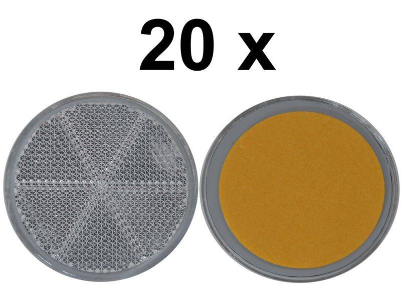 20 x Rückstrahler - Reflektor - Kleben - Ø 60 mm - Weiß - E-Prüfzeichen