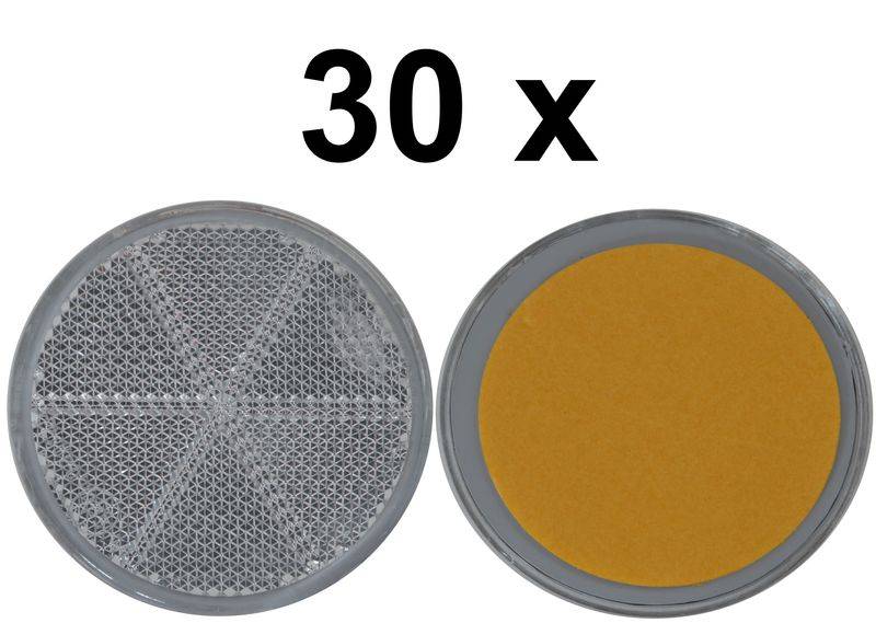 30 x Rückstrahler - Reflektor - Kleben - Ø 60 mm - Weiß - E-Prüfzeichen