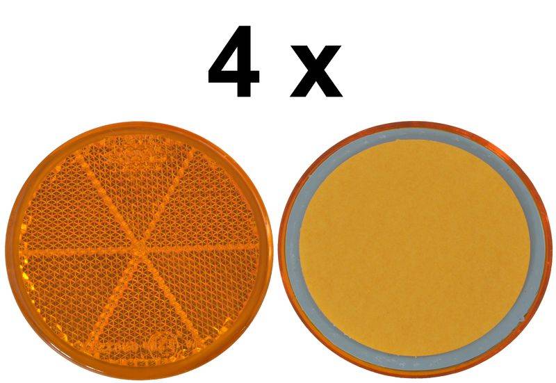 4 x Rückstrahler - Reflektor - Kleben - Ø 60 mm - Gelb - E-Prüfzeichen