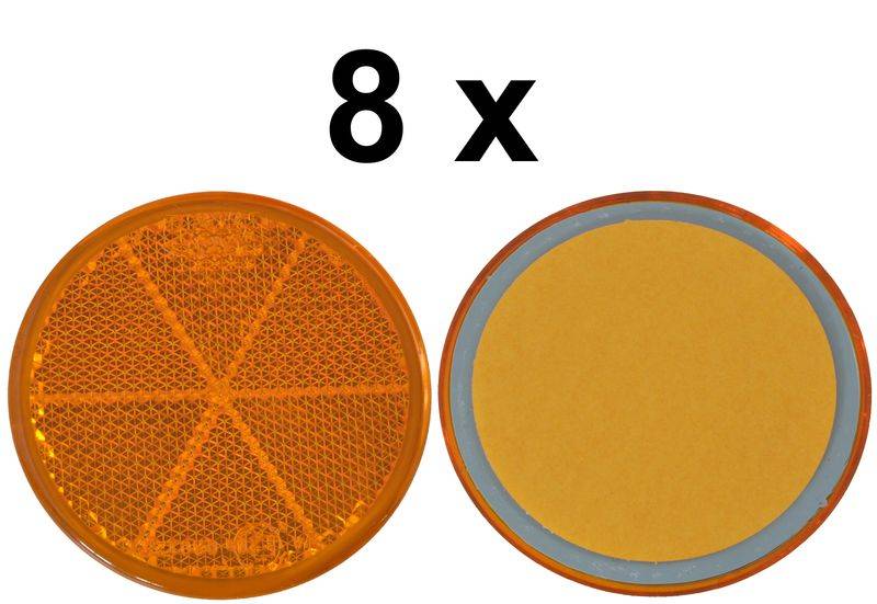 8 x Rückstrahler - Reflektor - Kleben - Ø 60 mm - Gelb - E-Prüfzeichen