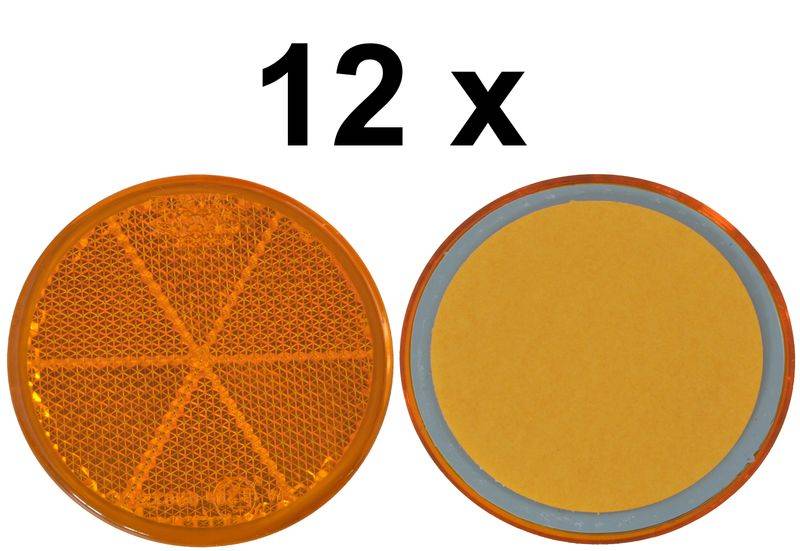 12 x Rückstrahler - Reflektor - Kleben - Ø 60 mm - Gelb - E-Prüfzeichen