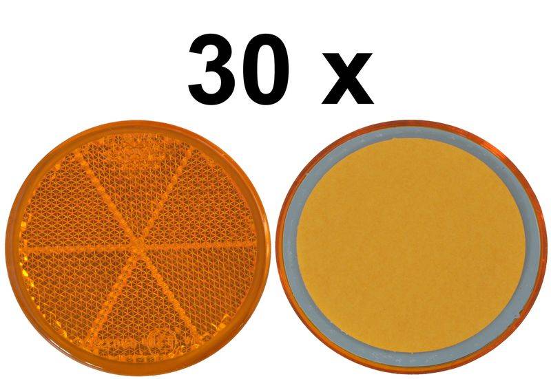 30 x Rückstrahler - Reflektor - Kleben - Ø 60 mm - Gelb - E-Prüfzeichen