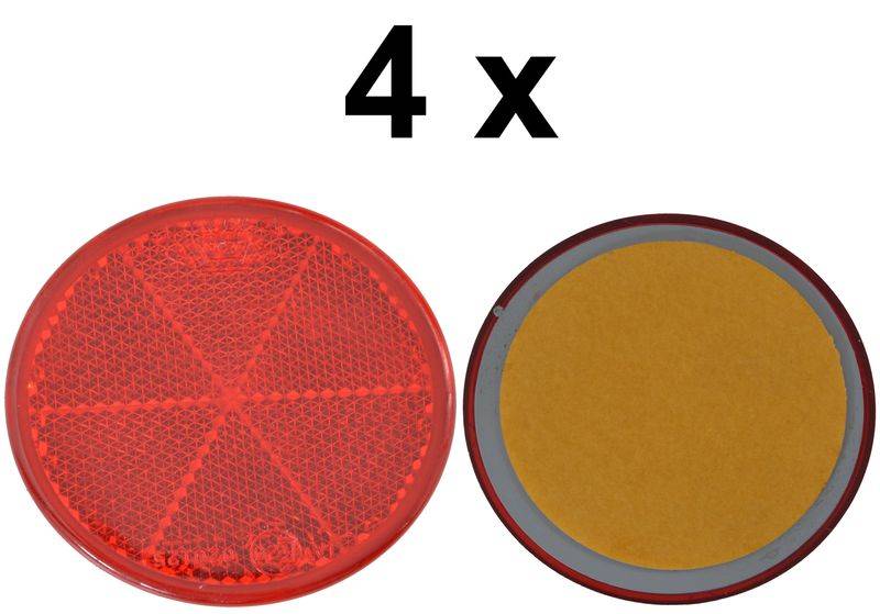 4 x Rückstrahler - Reflektor - Kleben - Ø 60 mm - Rot - E-Prüfzeichen