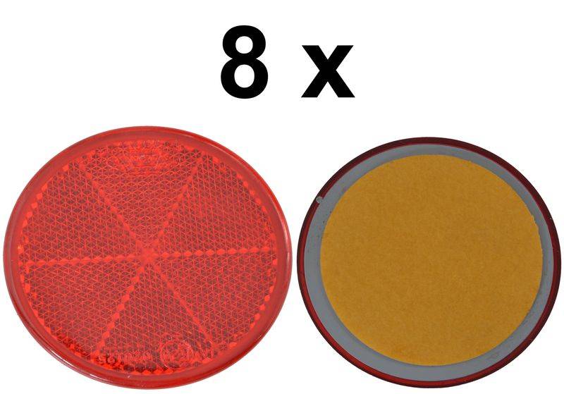 8 x Rückstrahler - Reflektor - Kleben - Ø 60 mm - Rot - E-Prüfzeichen