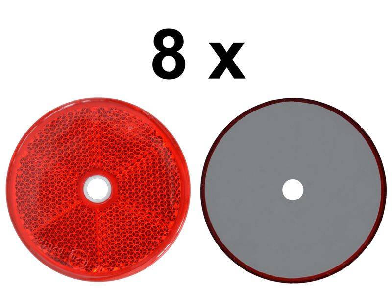 8 x Rückstrahler - Reflektor - schrauben - Ø 60 mm - Rot - E-Prüfzeichen