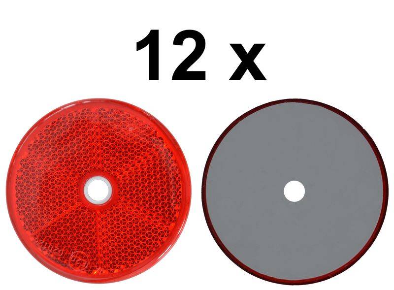 12 x Rückstrahler - Reflektor - schrauben - Ø 60 mm - Rot - E-Prüfzeichen