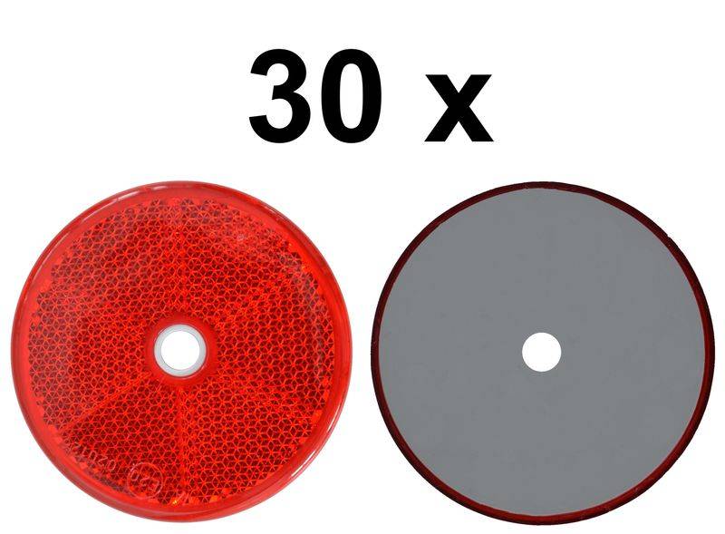 30 x Rückstrahler - Reflektor - schrauben - Ø 60 mm - Rot - E-Prüfzeichen