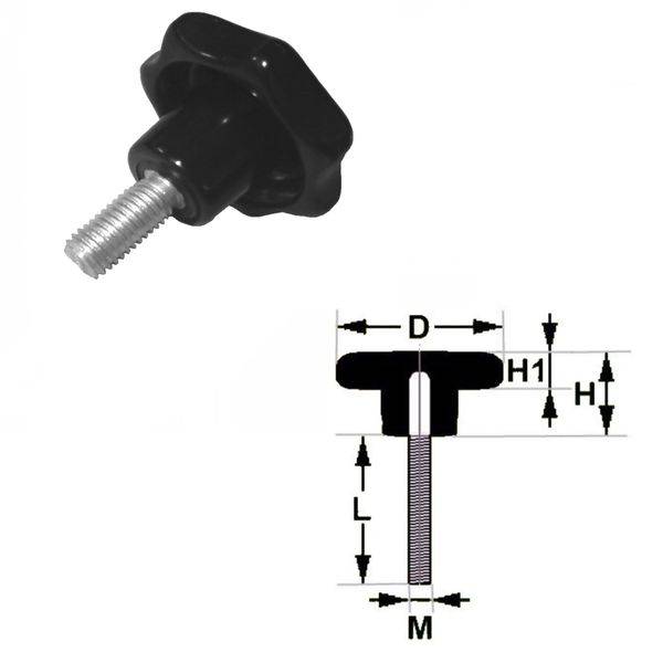 50 x Sterngriffschraube M4 x 20mm DIN6336 A schwarz Ø20