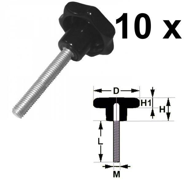 10 x Sterngriffschraube M6 x 30mm DIN6336 A schwarz Ø25