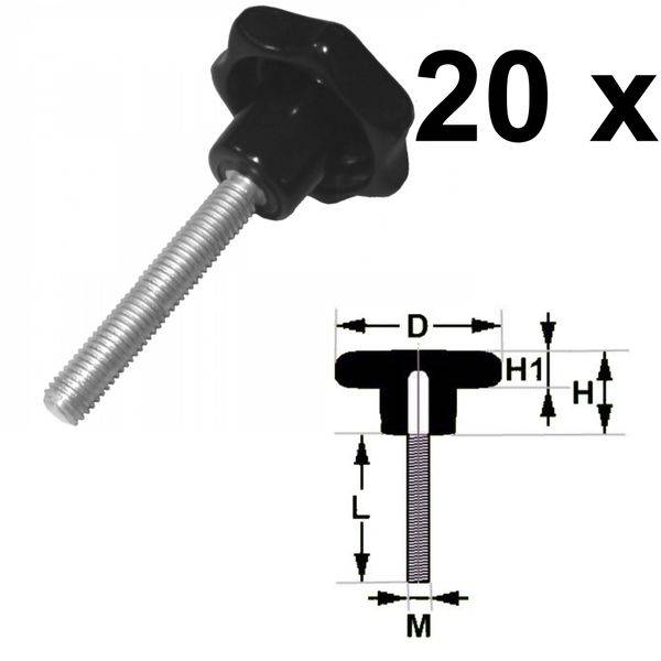 20 Stück -- Sterngriffschraube M8 x 30 mm DIN6336 A schwarz Ø40
