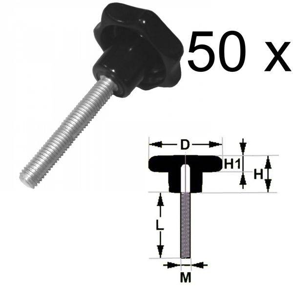 50 x Sterngriffschraube M4 x 30mm DIN6336 A schwarz Ø20