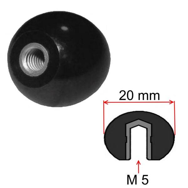 20 Stück - Kugelknopf M 5 - Ø 20 mm - DIN 319 - Stahlgewinde - schwarz