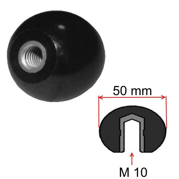 20 Stück - Kugelknopf M 10 - Ø 50 mm - DIN319 - Stahlgewinde - schwarz