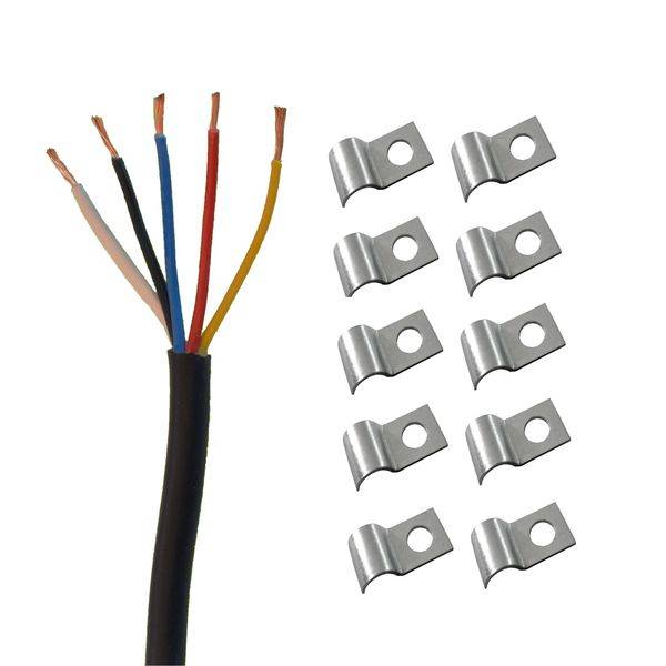 5 Meter Kabel rund 5 x 0,75 mm² - schwarz weiss rot gelb blau + 10 Kabelschellen