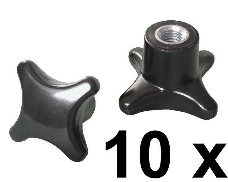 10 Stück Kreuzgriffmutter M16 - DIN 6335 Kreuzmutter Stahlgewinde Ø80 mm