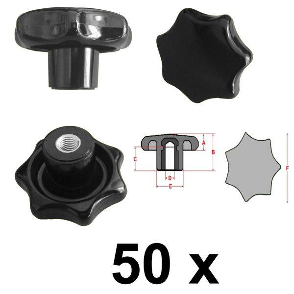 50 Stück Sterngriffmutter Mutter M8 Ø 40 mm DIN6336 K - schwarz, Stahlgewinde