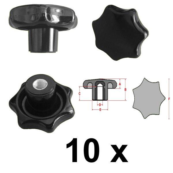 10 Stück Sterngriffmutter - M8 - Ø63 mm - DIN6336 K - Stahlgewinde