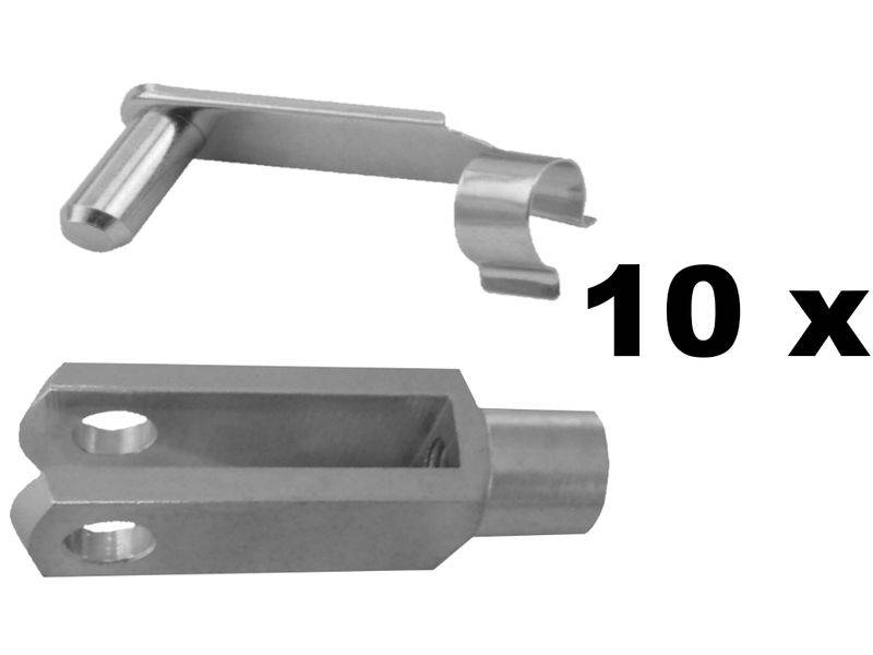 10 Stück - Gabelkopf 6x24 - M6 links + ES- Federbolzen DIN71751 verzinkt