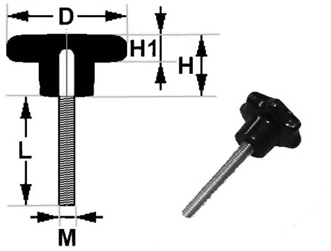 5 Stück - Sterngriffschraube M6 x 50mm DIN 6336 A schwarz Ø 32