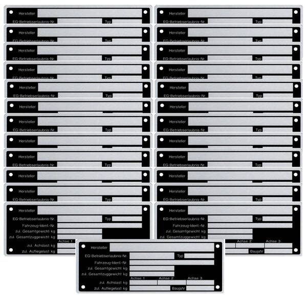 25 x Blanko Typenschild Anhängertypenschild Neutral Anhänger - Vers. 8