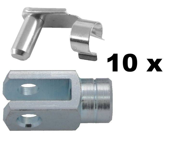 10 Stück - Gabelkopf 12x24 - M12 links - Sicherungsbolzen / ES-Bolzen - verzinkt