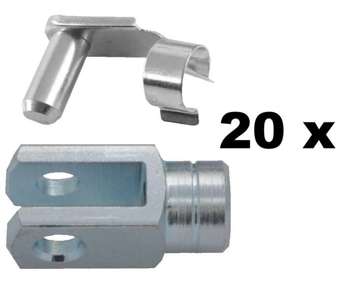 20 Stück - Gabelkopf 12x24 - M12 links - Sicherungsbolzen / ES-Bolzen - verzinkt
