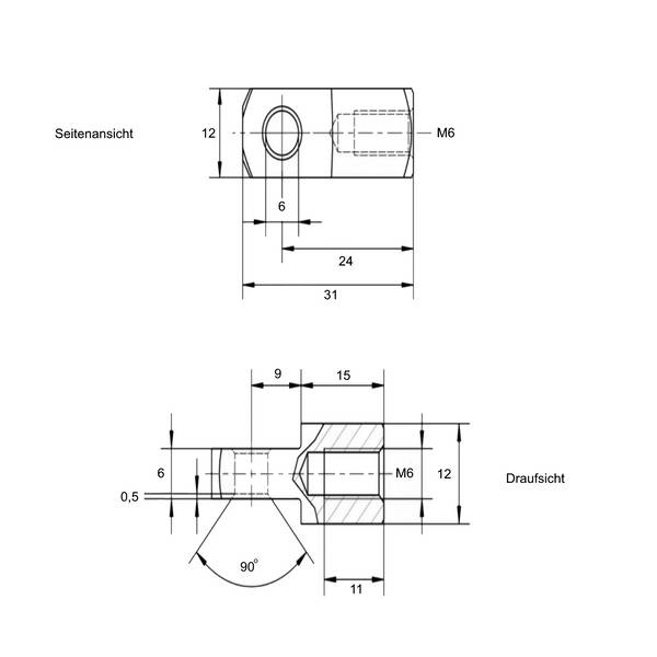 5 Stück - Gabelkopfgegenstück 6 x 9 mit Innengewinde