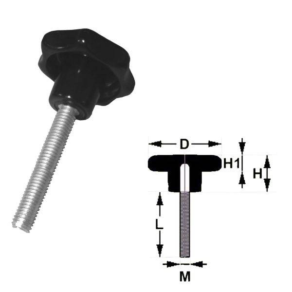 5 x Sterngriffschraube M6 x 30 mm DIN6336 A schwarz Ø 32