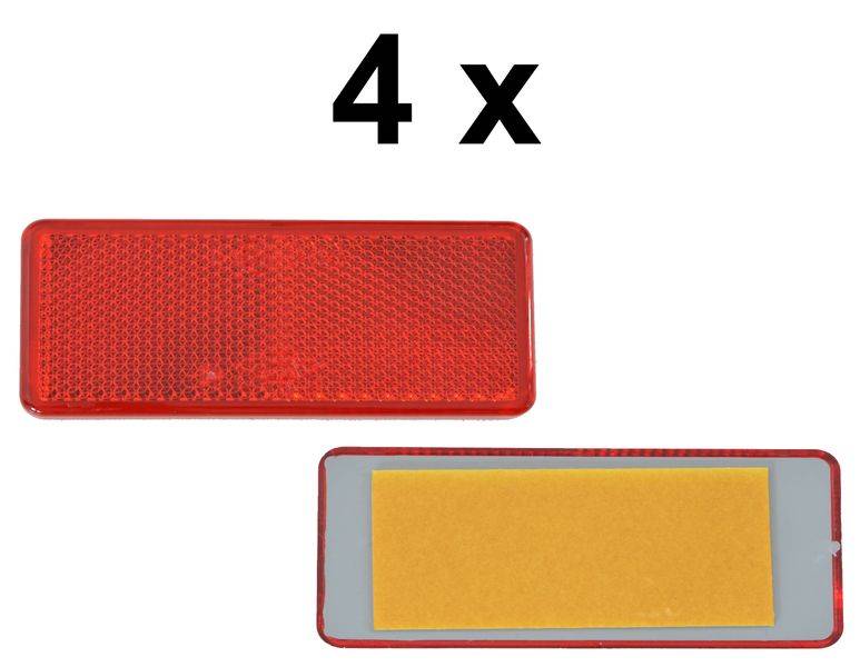 4 x Rückstrahler - Reflektor - Kleben - 69 x 31,5 mm - Rot - Prüfzeichen