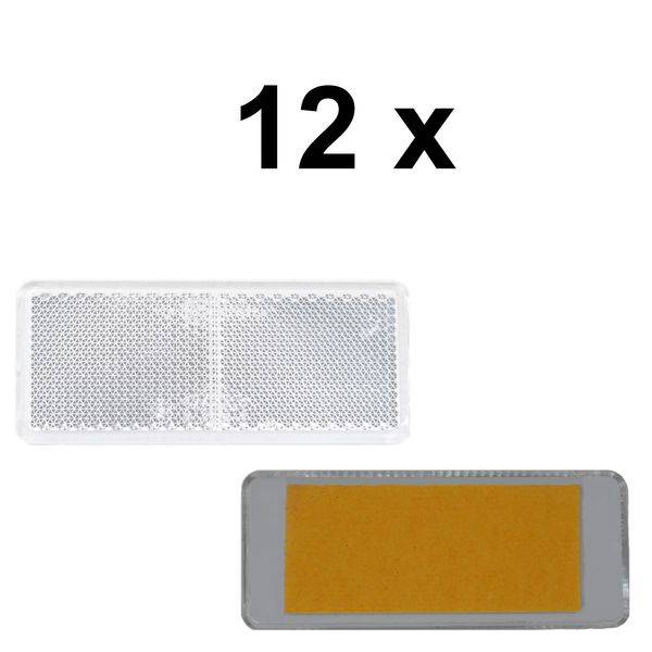 12 x Rückstrahler - Reflektor - Kleben - 69 x 31,5 mm - Weiß - Prüfzeichen