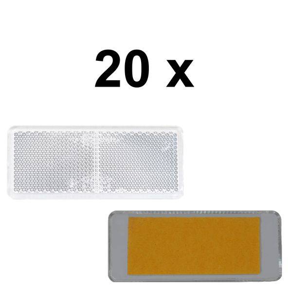 20 x Rückstrahler - Reflektor - Kleben - 69 x 31,5 mm - Weiß - Prüfzeichen