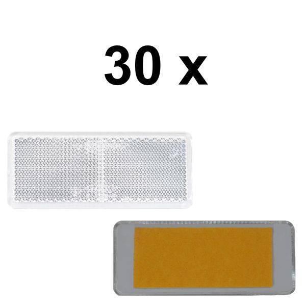 30 x Rückstrahler - Reflektor - Kleben - 69 x 31,5 mm - Weiß - Prüfzeichen