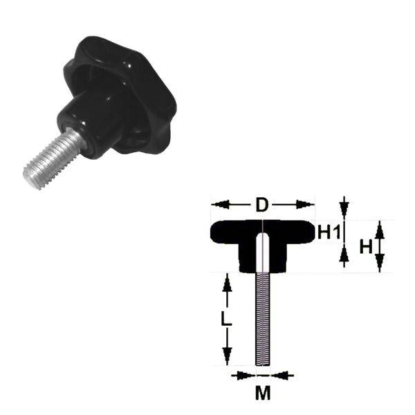 5 x Sterngriffschraube M5 x 20mm DIN6336 A schwarz Ø25