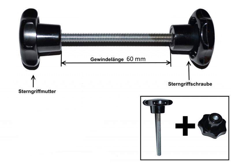 1 Stück - Sterngriffschraube M12, 60mm , Griff Ø 63 mm + Sterngriffmutter M12