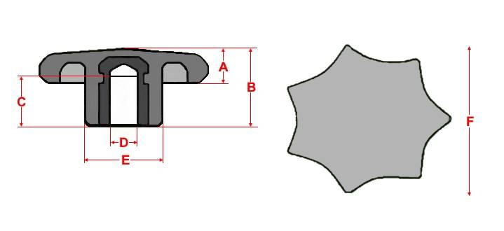 10 Stück - Sterngriffschraube M12, 60mm , Griff Ø 63 mm + Sterngriffmutter M12