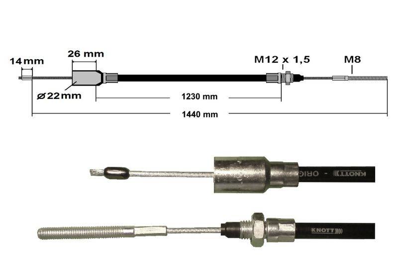 2 x Knott Bremsseil 33921-1.14 Hüllenlänge: 1230 mm - Gesamtlänge: 1440 mm