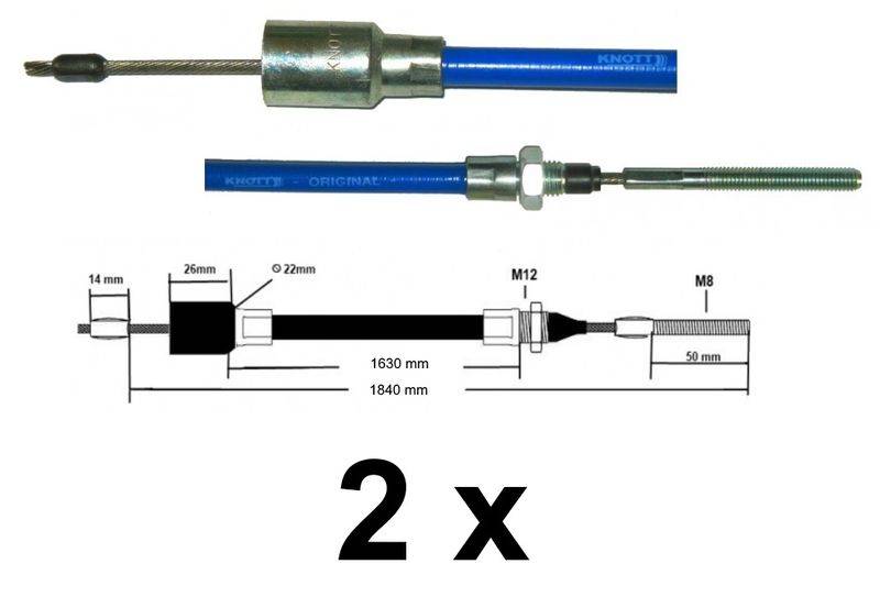 2 x Bremsseil Knott 37086.18 HL: 1630 mm - GL: 1840 mm --- Nirosta