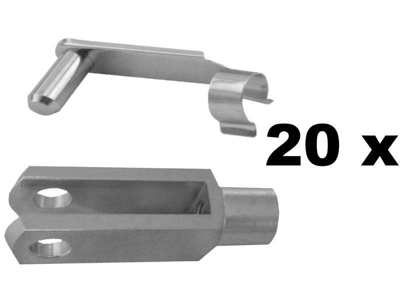 20 Stück - Gabelkopf 6x24 - M6 links + ES- Federbolzen DIN71751 verzinkt
