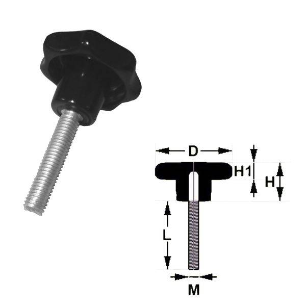 20 Stück Sterngriffschraube M12 x 40 mm DIN6336 A schwarz Ø63
