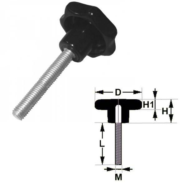 50 Stück - Sterngriffschraube M8 x 60 mm DIN6336 A schwarz Ø63