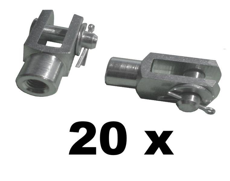 20 Stück - Gabelkopf 5x10 - M5 + Sicherungsbolzen /Splintbolzen verzinkt