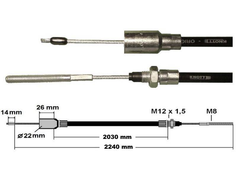 1 x Knott Bremsseil 33921-1.24 - Hüllenlänge 2030mm - Gesamtlänge 2240mm