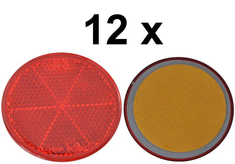 12 x Rückstrahler - Reflektor - Kleben - Ø 60 mm - Rot - E-Prüfzeichen