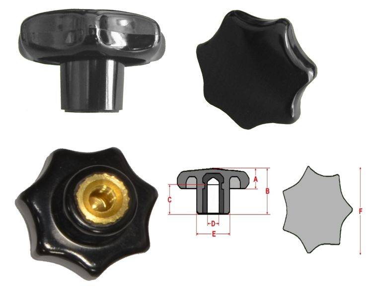 50 Stück Sterngriffmutter - M4 Ø 25 mm DIN6336 K - Messinggewinde